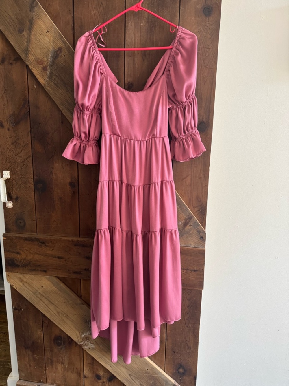 Mustard Seed Rose-Pink High-Low Tiered Midi Dress